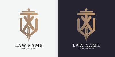 diseño de logotipo de abogado con vector premium de concepto creativo de letra x