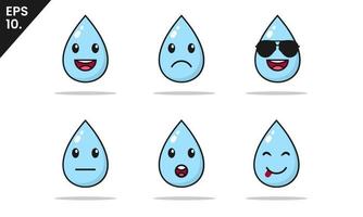 establecer el carácter del agua con diferentes expresiones. conjunto de emoticonos de agua vector