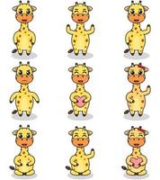 Vector illustration set of Giraffe cartoon. Bundle of cute Giraffe set. Set of animals. Cartoon and vector isolated characters. A collection of animals in the children's style.
