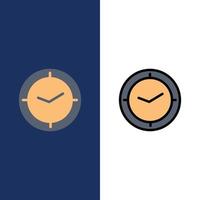 Watch Time Timer Clock  Icons Flat and Line Filled Icon Set Vector Blue Background