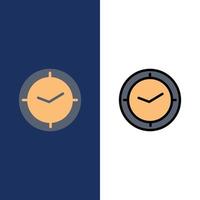 ver tiempo temporizador iconos de reloj plano y lleno de línea conjunto de iconos vector fondo azul