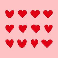 Cute red different hearts for Valentine's day. Romantic red different hearts of shapes isolated on pink vector