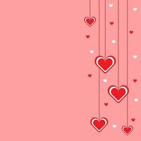 Red decorative hanging hearts on orange background with copy space. Happy Valentine's Day celebration vector