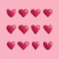 Cute red doodle hearts for Valentine's day. Romantic red hearts of different shapes isolated on pink vector