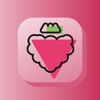 Square button raspberry fruit outline icon, pink berry. Flat symbol sign vector illustration isolated on pink background. Healthy nutrition concept