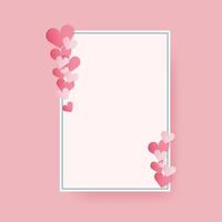 Greeting card ornate with pink and red hearts on pink background with copy space for Valentine's day vector