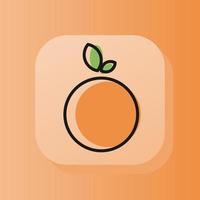 3d square button orange fruit outline icon, orange color citrus . Flat symbol sign vector illustration isolated on orange background. Healthy nutrition concept