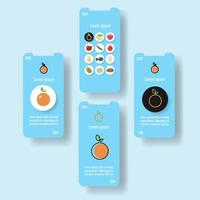 página de la aplicación móvil de plantilla con fruta naranja. ilustración de vector de icono de contorno de alimentos