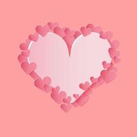 Big pink heart ornate with many little hearts on pink background. Happy Valentine's Day mockup, greeting card, and banner with copy space. Paper cut out vector