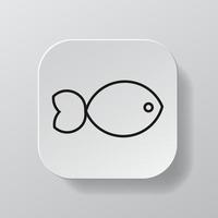 White square button with fish line icon, black outline fish on the white plate. Flat symbol sign vector illustration isolated on white background. Healthy nutrition concept