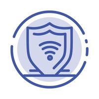 internet internet seguridad proteger escudo línea punteada azul icono de línea vector