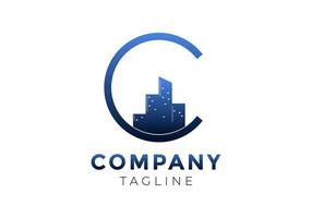 letter c logo and city buildings, suitable for construction companies and more. vector