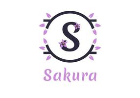 S logo, and cherry blossoms. vector