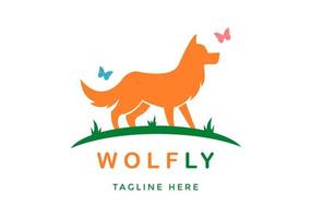 logotipo de ilustración de lobo y mariposa. vector