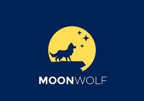 Wolf illustration logo on moon background. vector