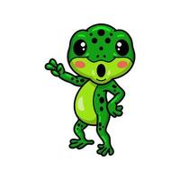 Cute little frog cartoon waving hand vector