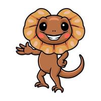 Cute little frilled lizard cartoon waving hand vector