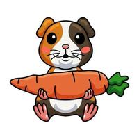 Cute little guinea pig cartoon holding carrot vector