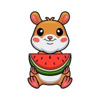 Cute little hamster cartoon eating watermelon vector