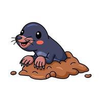 Cute little mole cartoon comes out from of the hole vector