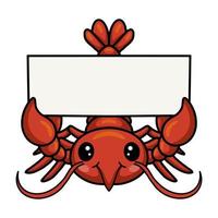 Cute little lobster cartoon with blank sign vector