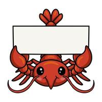 Cute little lobster cartoon with blank sign vector