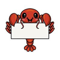 Cute little lobster cartoon with blank sign vector
