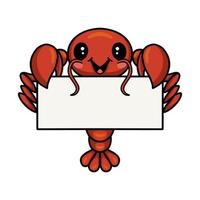 Cute little lobster cartoon with blank sign vector