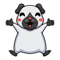 Cute little siamese guinea cartoon raising hands vector