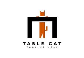 logo de gato y mesa con diseño plano. vector