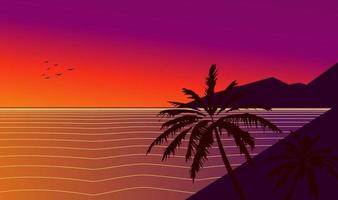 puesta de sol en la ilustración de la playa, adecuada para la decoración de paredes, papel tapiz y fondo. vector