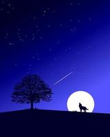 Tree and wolf silhouette vector with night mood