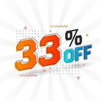 33 Percent off 3D Special promotional campaign design. 33 of 3D Discount Offer for Sale and marketing. vector