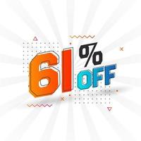 61 Percent off 3D Special promotional campaign design. 61 of 3D Discount Offer for Sale and marketing. vector