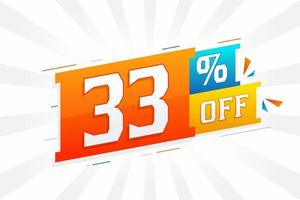 33 por ciento de descuento en el diseño de campañas promocionales especiales en 3D. 33 de oferta de descuento 3d para venta y marketing. vector