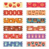 cute bear washi tape collection vector