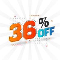 36 Percent off 3D Special promotional campaign design. 36 of 3D Discount Offer for Sale and marketing. vector