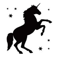 Unicorn silhouette, black flat plain design. Magic creature contour vector