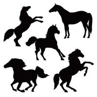 Flat design collection of horse silhouette.  contour set. Stallions and mares stand, rearing up, gallop vector