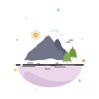 Nature hill landscape mountain sun Flat Color Icon Vector