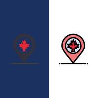 Map Location Canada Leaf  Icons Flat and Line Filled Icon Set Vector Blue Background
