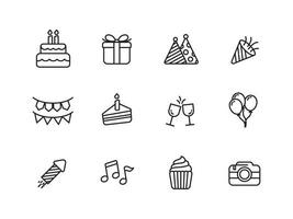 Set of birthday party icons with linear style isolated on white background vector