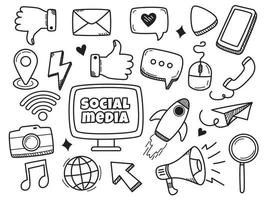 Set of social media doodles illustration with hand drawn style isolated on white background vector