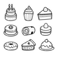 Set of cake vector illustrations with hand-drawn style isolated on white background. Cakes doodle collection