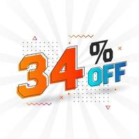 34 Percent off 3D Special promotional campaign design. 34 of 3D Discount Offer for Sale and marketing. vector