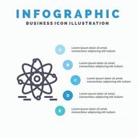 icono de línea nuclear de educación atómica con fondo de infografía de presentación de 5 pasos vector