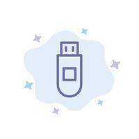 Usb Storage Data Blue Icon on Abstract Cloud Background vector