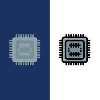 System Tech Technology Cpu  Icons Flat and Line Filled Icon Set Vector Blue Background