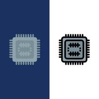 sistema tecnología tecnología cpu iconos planos y llenos de línea conjunto de iconos vector fondo azul