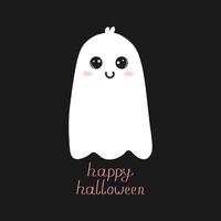 Halloween vector Illustration with cute ghost. Cute ghost on black background. Vector print for greeting card, poster, invitation or other printable designs.